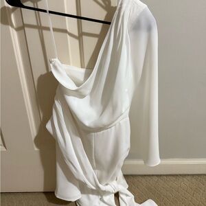 DO+BE White Asymmetrical Draped Jumpsuit